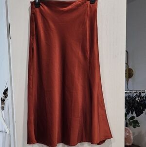 SHEIN Satin A-Line Midi Skirt in Rust